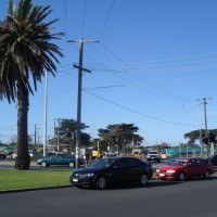 North East view across the Beach Road roundabout, before streetscape improvements
